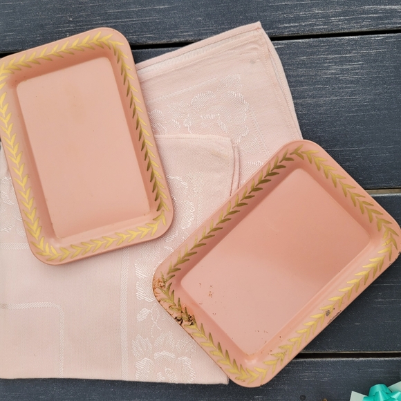 Vintage Other - Vintage Pink Trinket ~ Tip Trays & Linen Napkins ~ Mid-Century Era ~ Shabby Chic